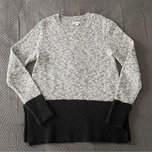 LL Bean Signature Cotton/Linen Sweater - Crew Neck - Black & White marled - XS